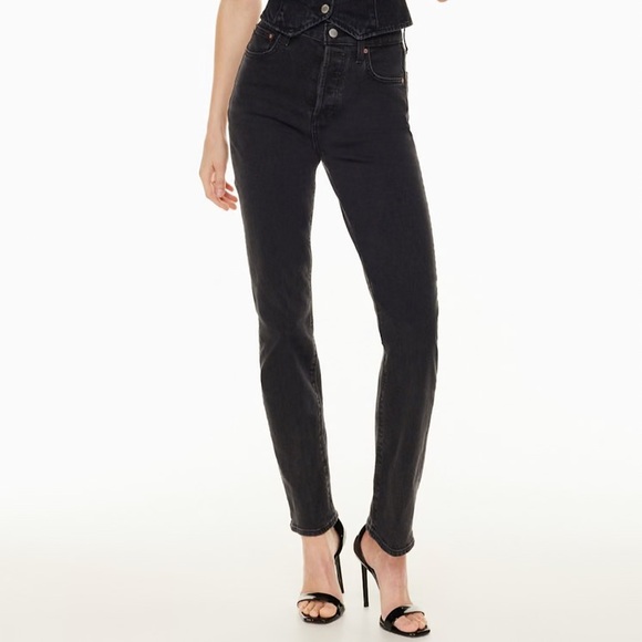 Denim Forum The Arlo High Rise Straight 30L Faded Black Jeans Size 25 - Picture 1 of 14